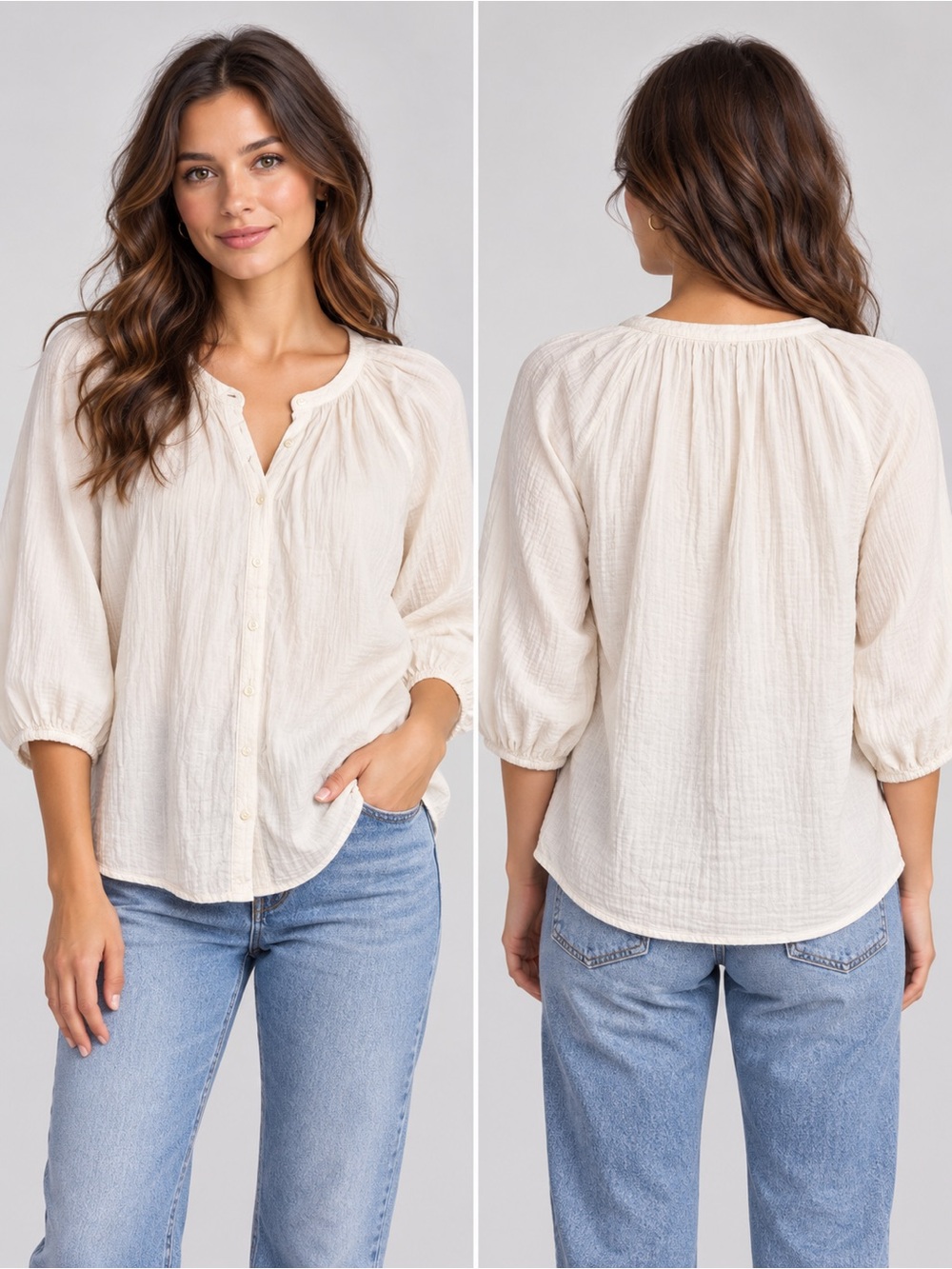 Target 🎯 Universal Thread Cream Textured Button-Front Blouse